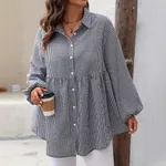 European And American Grid Ruffle Hem Blouse Dress - Picture Color-1Xl