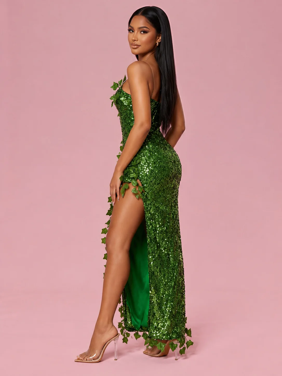 Ivy Leaf Sequin Gown Halloween Costume for Women - Green - View 2