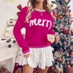 Casual Loose Long Sleeve Sweater For Women - Rose Red