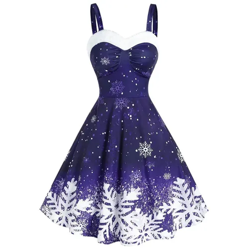 Women's Halter Neck Gradient Snow Print Vintage Dress Color As In Picture 3 Xxl - Shop at LoveMi