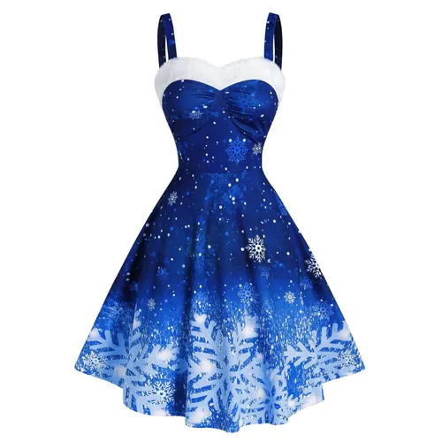 Women's Halter Neck Gradient Snow Print Vintage Dress Image Color 2 S - Shop at LoveMi