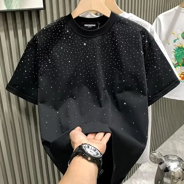 Fashion Trendy Brand Light Luxury Short Sleeves Star Hot Drill Niche Internet Celebrity Black - Shop at LoveMi
