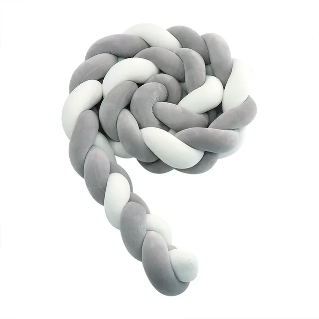 Three strand Baby Braid Bed Rail Baby Crib Guard Knot Pillow Gray Gray White - Shop at LoveMi