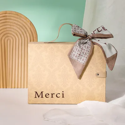 Handheld Square Light Luxury Silk Scarf Gift Box Wedding Festive Souvenir Champagne - Shop at LoveMi