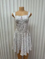 Print Strappy Low-cut Tie Sexy Backless Lace-trimmed Dress - Picture Color-S - View 1