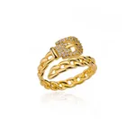 Niche Lightweight Luxury Micro-set Zirconia Belt Open Ring For Women, Minimalist Style Finger Ring Accessory - Gold 1