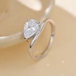 New S925 Sterling Silver Drop-shaped Zircon Ring Wavy - White Gold Colour