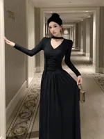 Lady's Vintage Ribbon Slim-fit Slimming Dress - Black