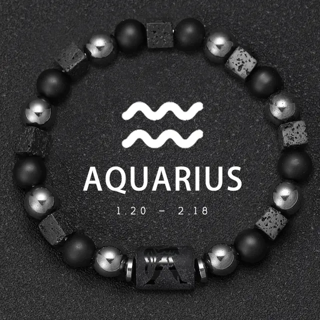 Twelve Zodiac Bracelet Couples Volcanic Stone Handmade Beaded Bracelet Accessory Aquarian - Shop at LoveMi