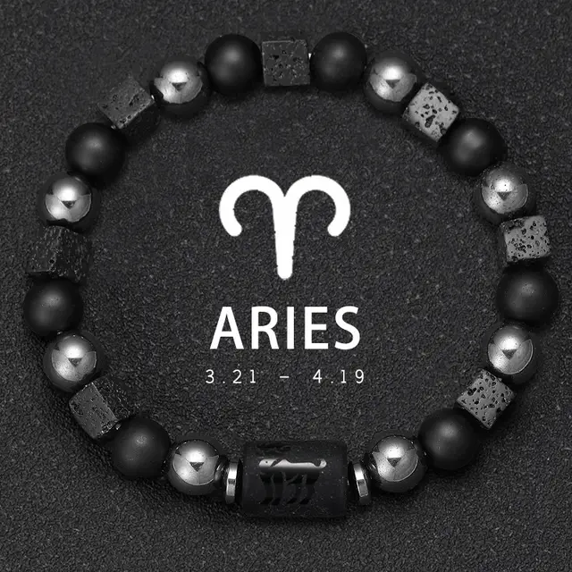 Twelve Zodiac Bracelet Couples Volcanic Stone Handmade Beaded Bracelet Accessory Aries - Shop at LoveMi