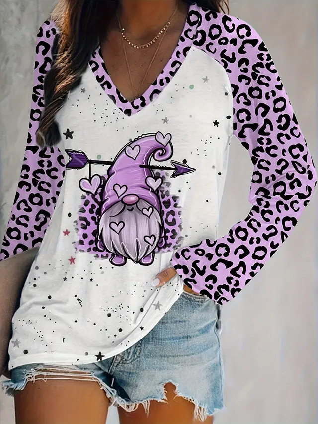 Plus Size Women's Printed Holiday Long Sleeve T shirt Element 2 - Shop at LoveMi