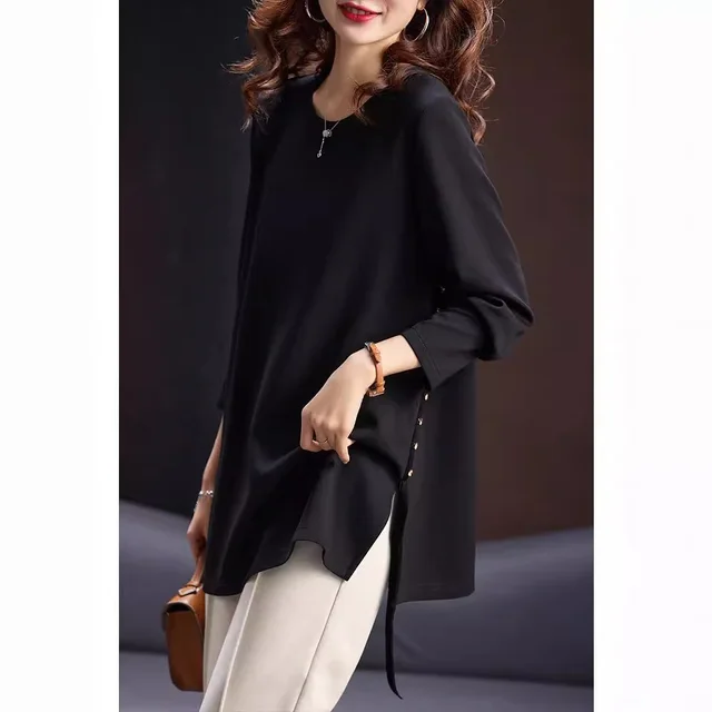 Round Neck Fashion Casual Plus Size T shirt Women Black - Shop at LoveMi