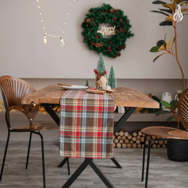 Christmas Table Runner Red Festive Fabric Plaid Placemat Coffee - Shop at LoveMi