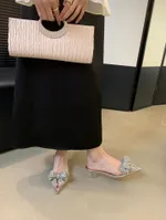 Thick Heel Pointed Sexy Rhinestone High Heels Single Shoes - Silver