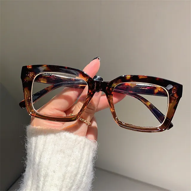 European And American Square Frame Street Photography Slimming High value Korean Version Trendy Flat Glasses Leopard Print Frame - Shop at LoveMi