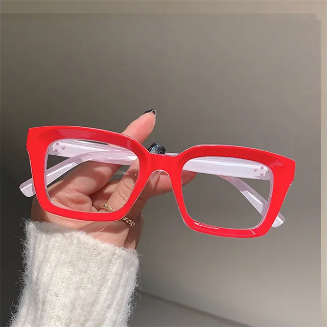 European And American Square Frame Street Photography Slimming High value Korean Version Trendy Flat Glasses Red Frame - Shop at LoveMi