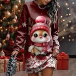 Christmas Print Long Sleeve Women's Dress - A1