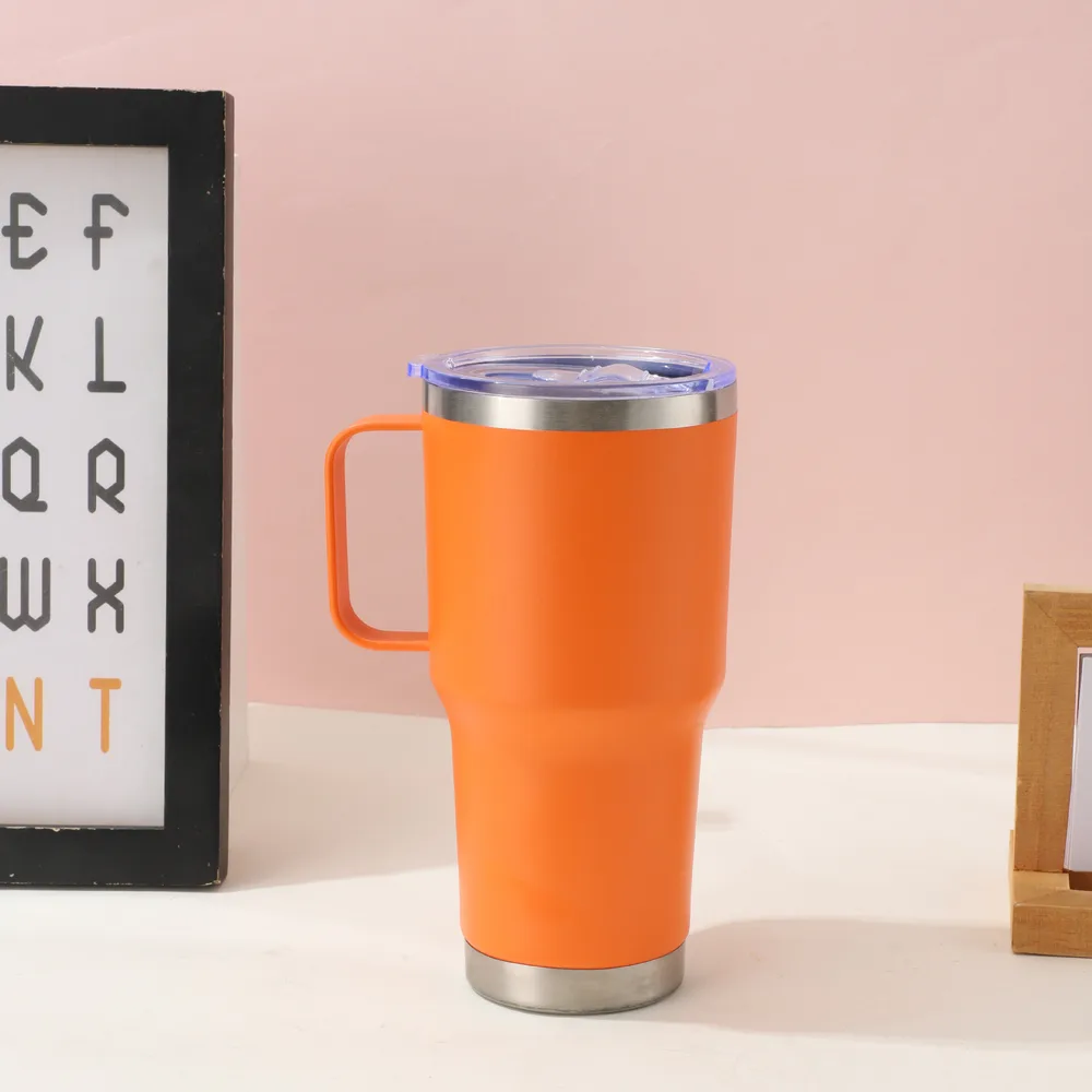 Large Capacity Vacuum Stainless Steel Handle Cup Orange - Shop at LoveMi