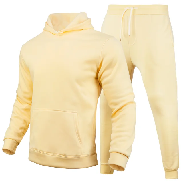 Slim fit Solid Color Hoodie Set Urban Casual Beige - Shop at LoveMi