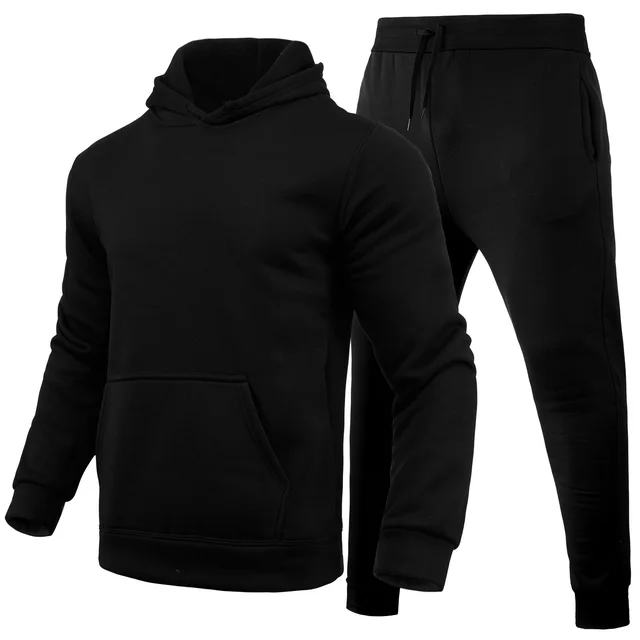 Slim fit Solid Color Hoodie Set Urban Casual Black - Shop at LoveMi