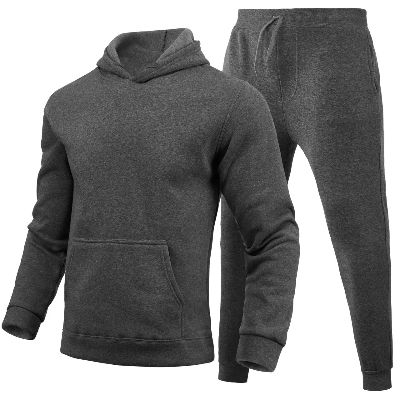 Slim-fit Solid Color Hoodie Set Urban Casual - Dark Blue