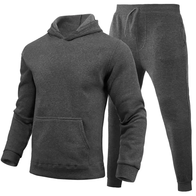 Slim fit Solid Color Hoodie Set Urban Casual Dark Blue - Shop at LoveMi