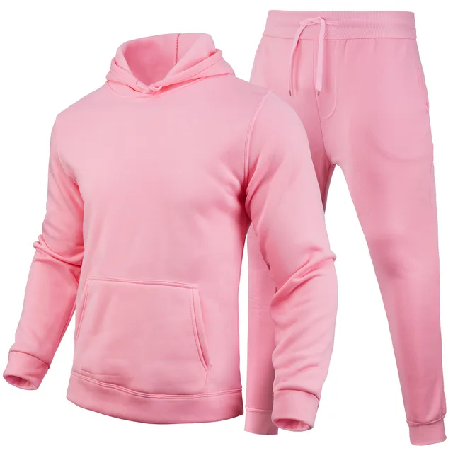 Slim fit Solid Color Hoodie Set Urban Casual Pink - Shop at LoveMi