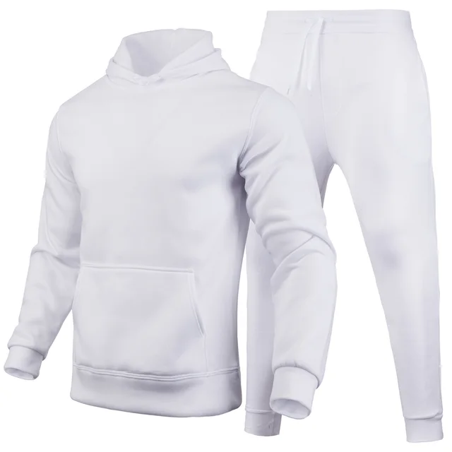 Slim fit Solid Color Hoodie Set Urban Casual White - Shop at LoveMi