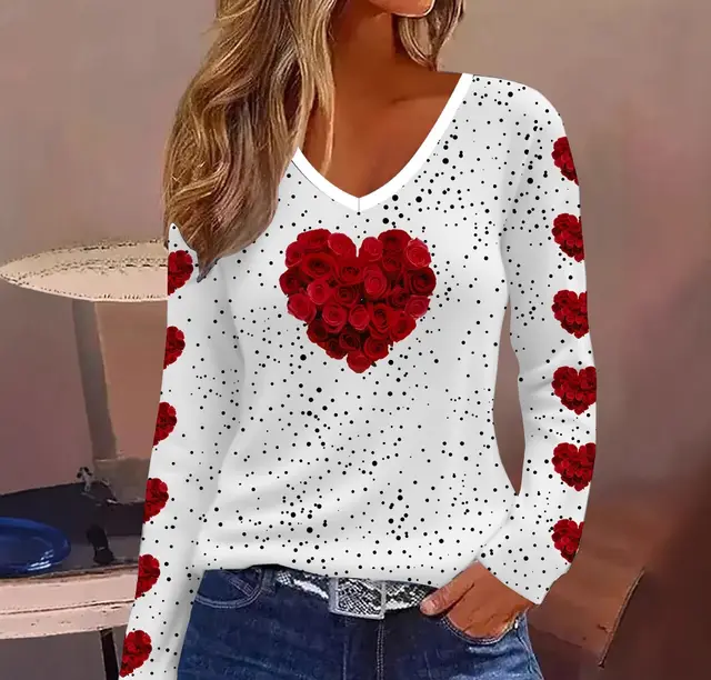 Floral Print Comfortable Casual Women's V neck T shirt Dy2025103105 - Shop at LoveMi