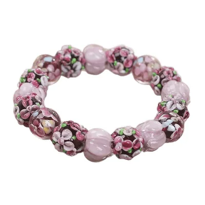 Chinese style Purple Floral Glass Bead Bracelet For Women Purple - Shop at LoveMi