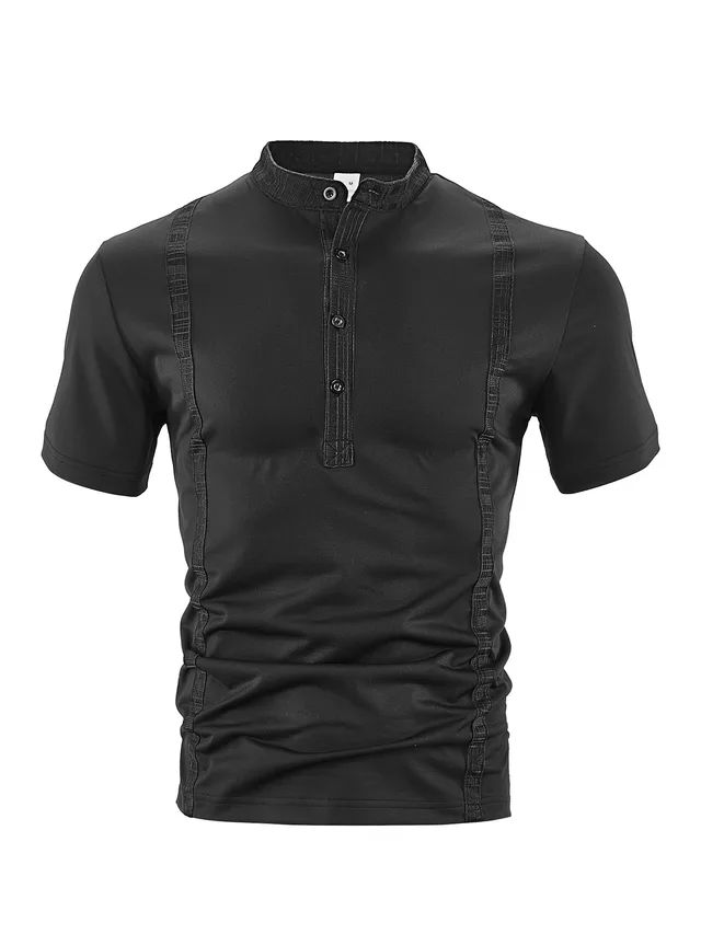 Casual Pearl Cotton Twill Short sleeved Polo Shirt Black - Shop at LoveMi
