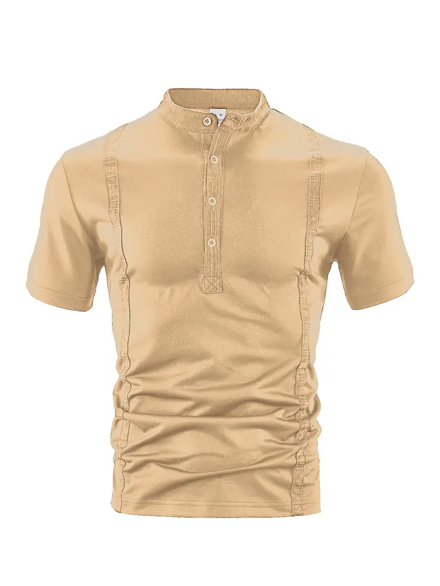 Casual Pearl Cotton Twill Short sleeved Polo Shirt Khaki - Shop at LoveMi