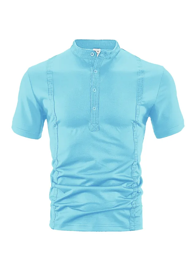 Casual Pearl Cotton Twill Short sleeved Polo Shirt Light Blue - Shop at LoveMi
