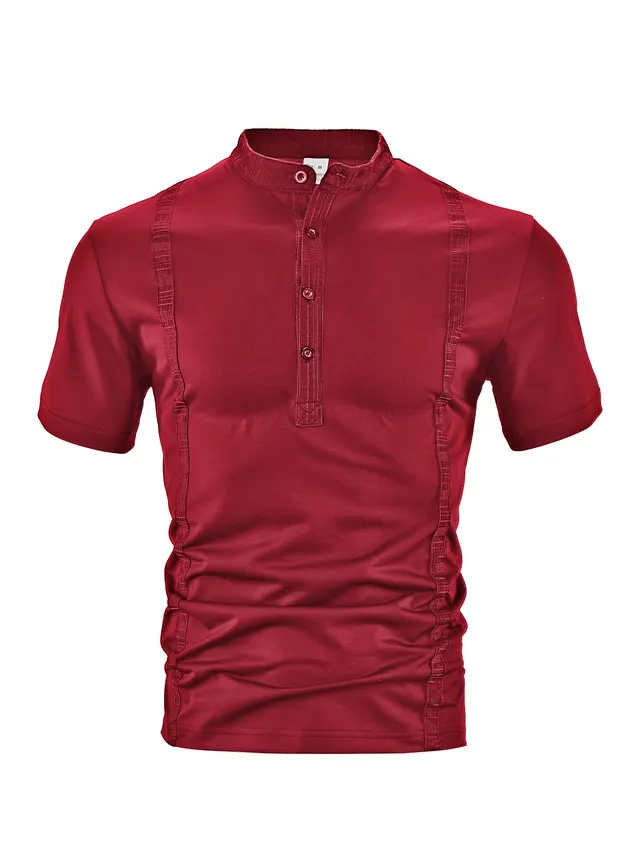 Casual Pearl Cotton Twill Short sleeved Polo Shirt Wine Red - Shop at LoveMi