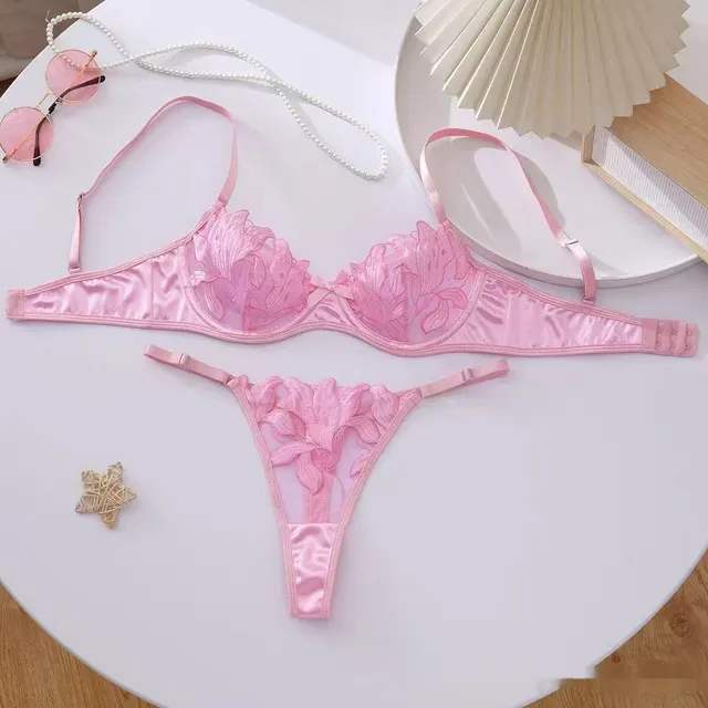 Embroidery Sexy Lingerie Ladies Set Pink - Shop at LoveMi