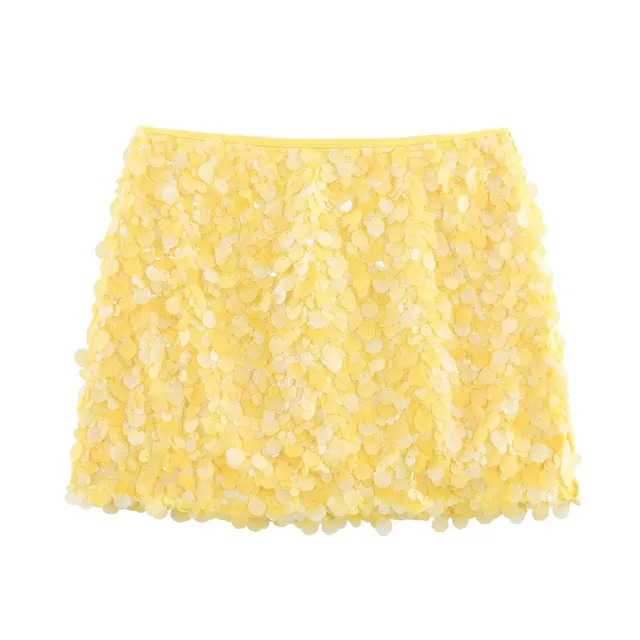 Lady Sequin Decorated Mini Skirt Yellow - Shop at LoveMi