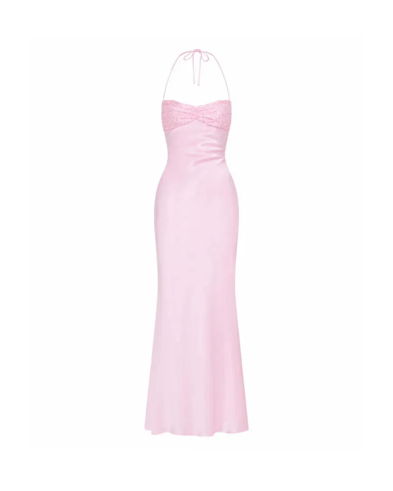 Solid Color Backless Tie up Bodycon Dress Pink - Shop at LoveMi