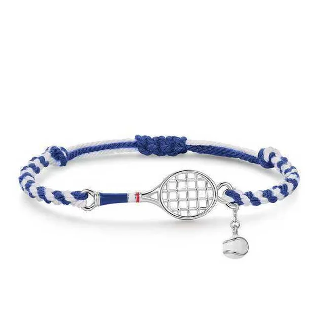 Fashionable And Casual Sports Style Tennis Racket Woven Wristband Retro Blue And White Rope - Shop at LoveMi