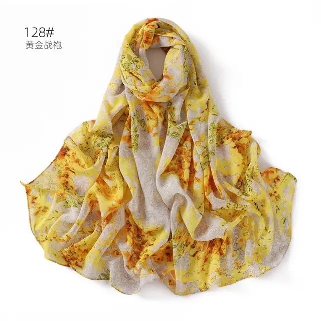 Internet Celebrity Golden Battle Robe Plaid Maple Leaf Shawl Chiffon Printed Scarf 128 Colors - Shop at LoveMi