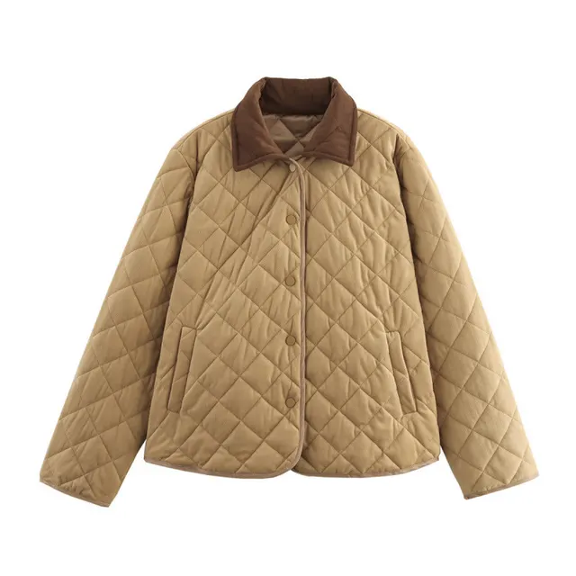 Winter European And American Fashion Lapel Suede Quilted Coat Khaki - Shop at LoveMi