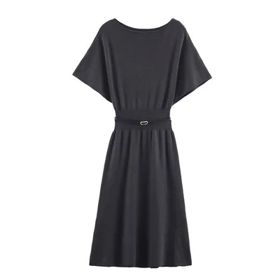 European And American Style Fashion Belted Knit Midi Dress Picture Color S - Shop at LoveMi