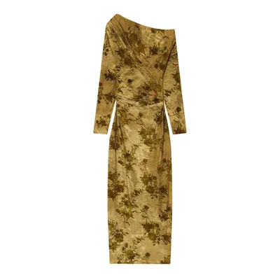 Fashionable And Elegant Women's Flocked Pleated Dress Picture Color S - Shop at LoveMi