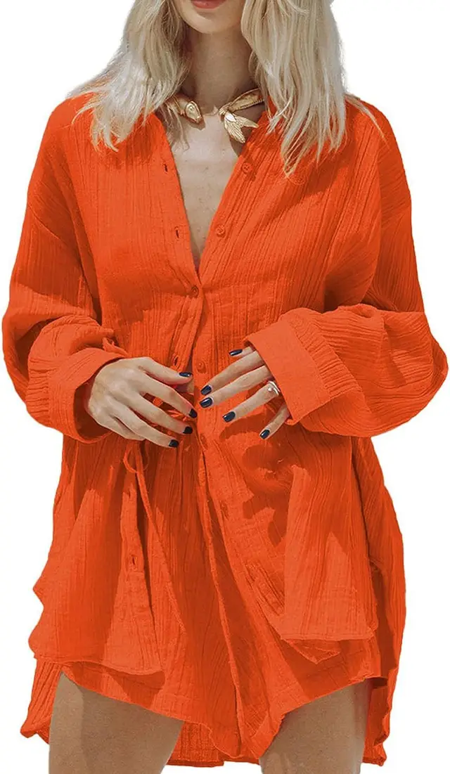 Women's Casual Long sleeve Shirt And Shorts Set Orange - Shop at LoveMi