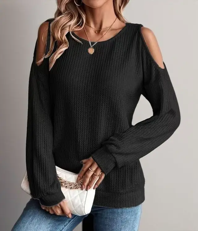 Autumn And Winter New Off shoulder Casual Long sleeve T shirt Women's Casual Wear Black - Shop at LoveMi