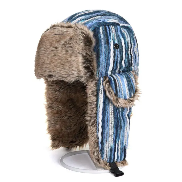 Rainbow Color Fleece lined Thick Earflap Hat Blue - Shop at LoveMi