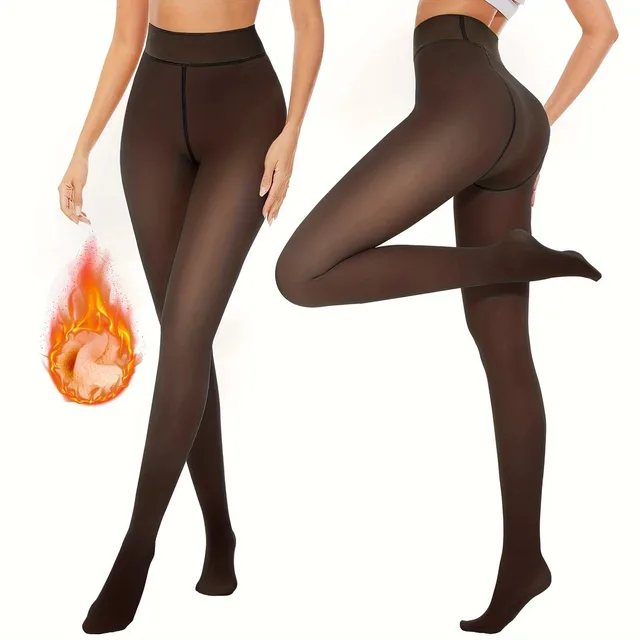 Thick Black Sheer Skin toned Leg warming Autumn And Winter Essential Fleece lined Tights Black Skin With Feet - Shop at LoveMi