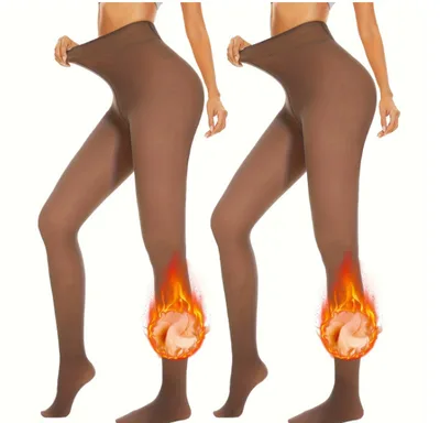 Thick Black Sheer Skin toned Leg warming Autumn And Winter Essential Fleece lined Tights Coffee Transparent Stirrup - Shop at LoveMi