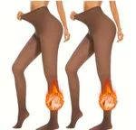 Thick Black Sheer Skin-toned Leg-warming Autumn And Winter Essential Fleece-lined Tights - Coffee Transparent Stirrup