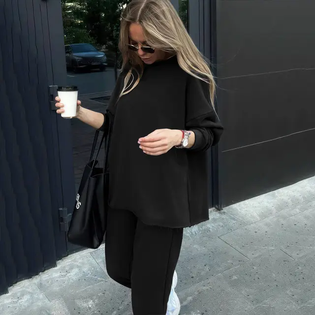 Fashionable Elastic Waistband Pants Two piece Set Black - Shop at LoveMi