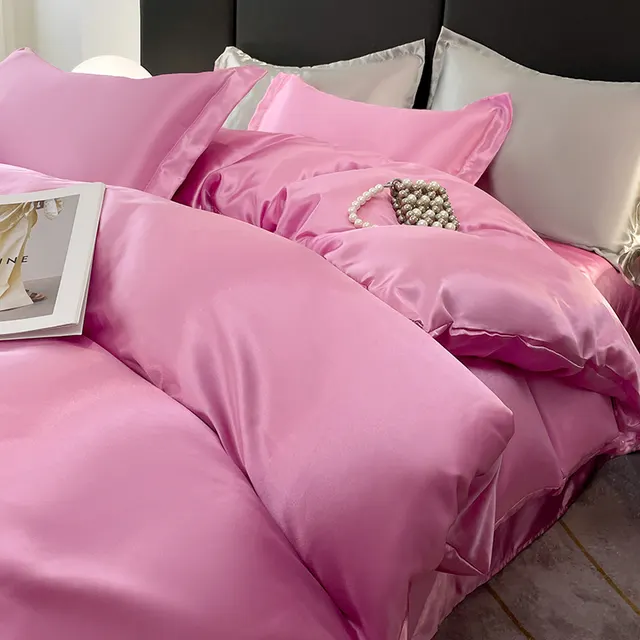 Summer Washable Ice Silk Bedding Set Single Duvet Cover Pink - Shop at LoveMi